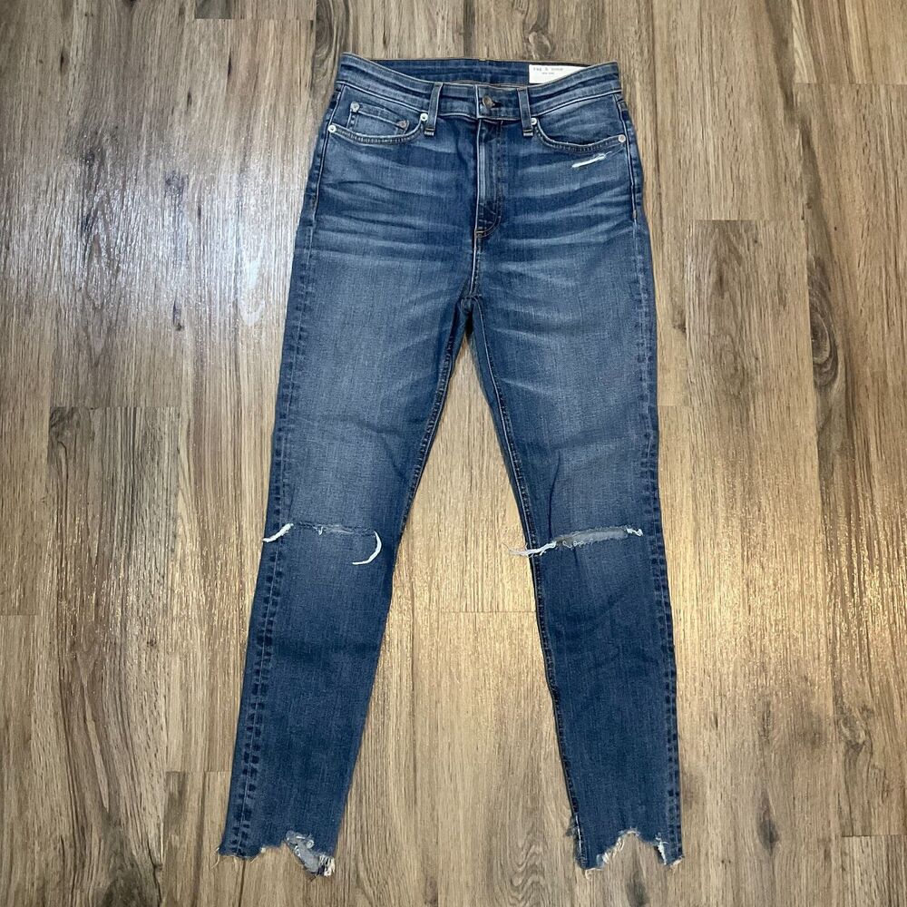 Rag & Bone Modele High Rise Skinny‎ Jeans Distressed Raw Hem Stretch Size 27 USA